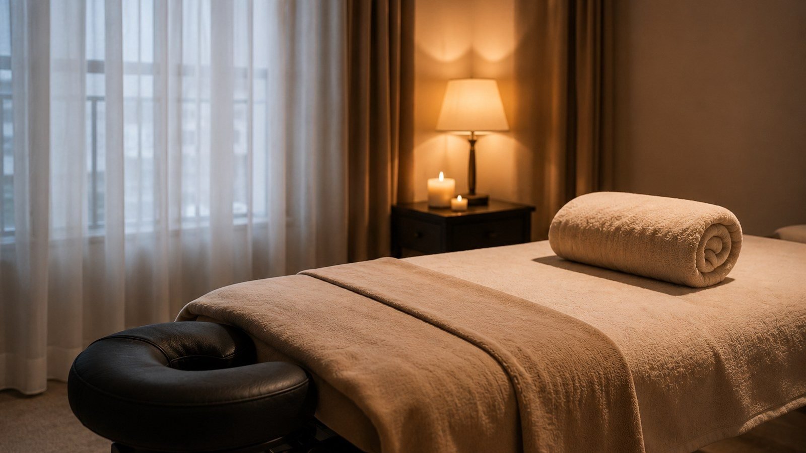 Table de massage haut de gamme préparée dans un intérieur parisien